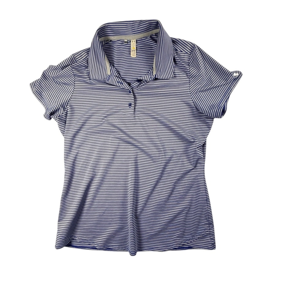 Under Armour Polo Shirt Womens Large Blue Striped HeatGear UW0453 Excellent